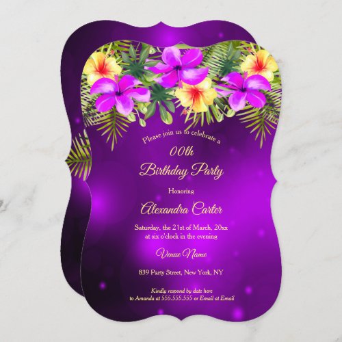 Purple yellow Hibiscus Tropical Floral Party Invitation