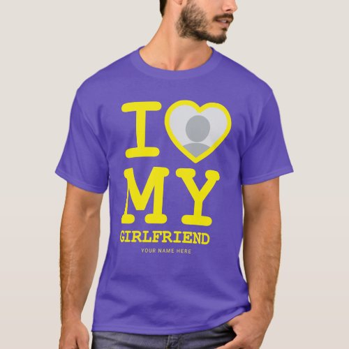 Purple Yellow I Love My Girlfriend Photo Text T_Shirt