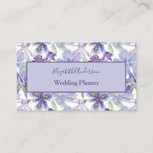 Purple Yellow Iris Floral Watercolor Small Business Card
