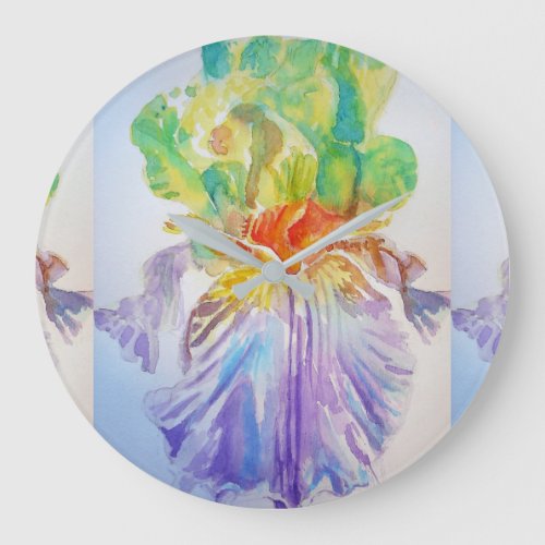 Purple Yellow Iris Flowers Floral Art Wall Clock