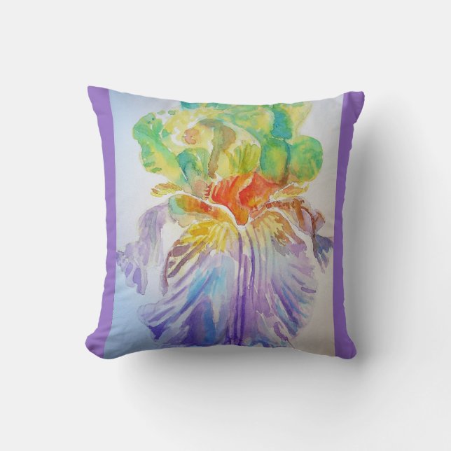 Purple Yellow Iris Irises Floral Flowers Cushion (Front)