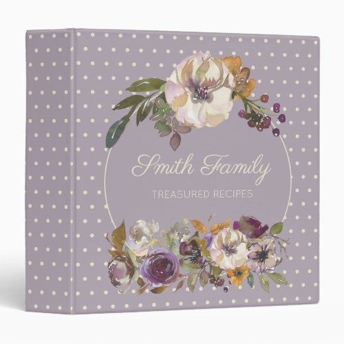 Purple Yellow Ivory Cream Floral Family Recipes 3 Ring Binder