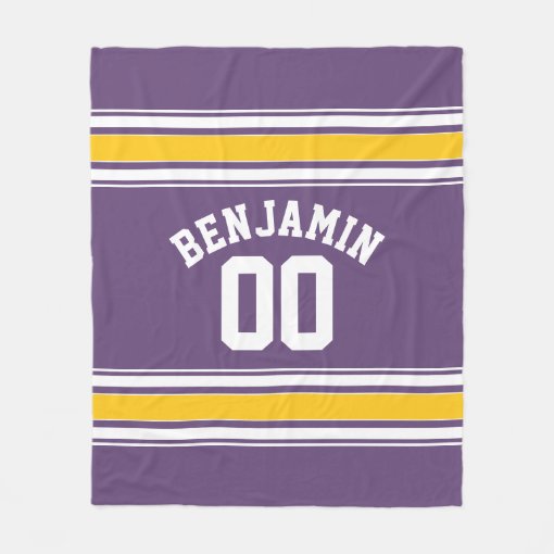 Purple Yellow Jersey Stripes Custom Name Number Fleece Blanket Zazzle