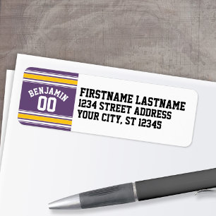 Purple Yellow Jersey Stripes Custom Name Number Label