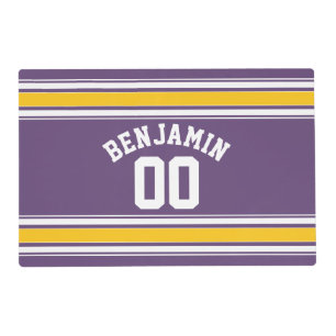 Purple Yellow Jersey Stripes Custom Name Number Placemat