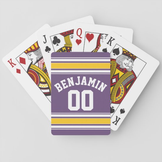 Purple Yellow Jersey Stripes Custom Name Number Playing Cards