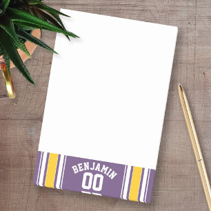 Purple Yellow Jersey Stripes Custom Name Number Post-it Notes