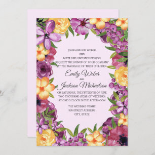 Purple Yellow Jewel Tone Floral Wedding Invitation