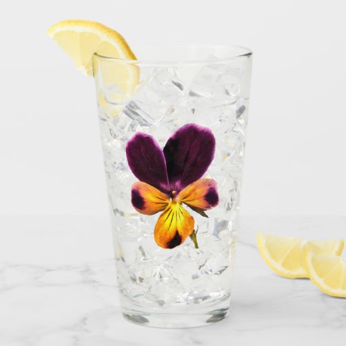 Purple Yellow Johnny Jump Up Flower  Glass Tumbler