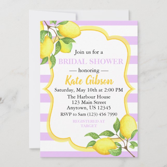 Purple & Yellow Lemon Floral Baby Shower Invitation (Front)