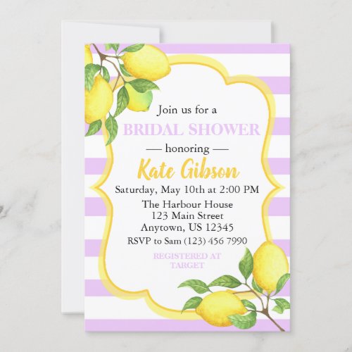 Purple  Yellow Lemon Floral Baby Shower Invitation