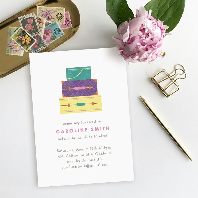 Purple Yellow Luggage Farewell Party Invitation (Creator Uploaded)