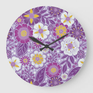 Purple, Yellow & Magenta Floral Large Clock