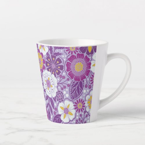 Purple Yellow  Magenta Floral Latte Mug
