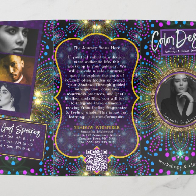 Purple Yellow Magic Energy Mandala 4-Pix Trifold Brochure (Outside Middle)