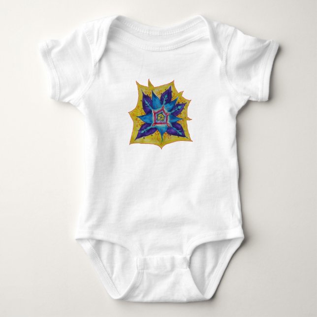 Purple Yellow Mandala  Baby Jersey Bodysuit, White Baby Bodysuit (Front)