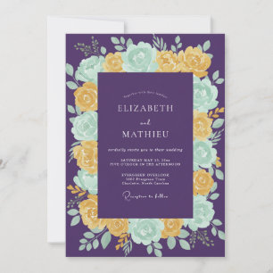 Purple Yellow Mint Floral Wedding Invitation