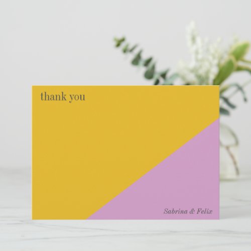 Purple Yellow Modern Color Block Custom Wedding Thank You Card