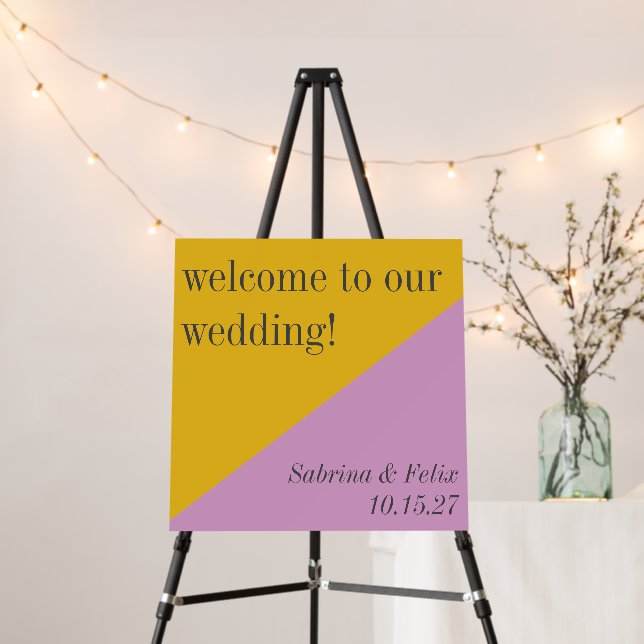 Purple Yellow Modern Custom Wedding Welcome Sign (In Situ (Stand))