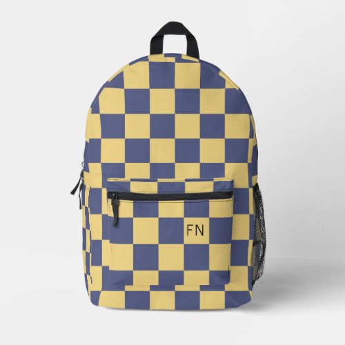 Purple Yellow Monogram Initials Checkerboard Printed Backpack