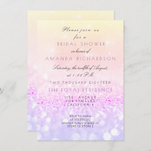 Purple Yellow Ombre Pink Glitter Bridal Shower Invitation