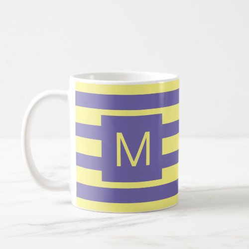 Purple Yellow or Custom Colors Striped Monogram Coffee Mug