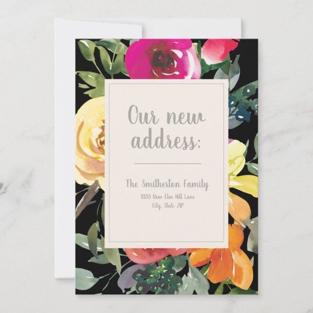 Purple Yellow Orange Flowers Black Change Address (Front)