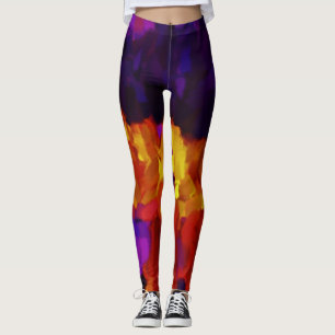 Purple Yellow Orange Paint Splatter Leggings