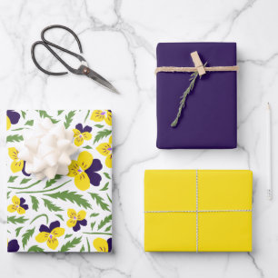 Purple & Yellow Pansey Flowers Wrapping Paper Sheets