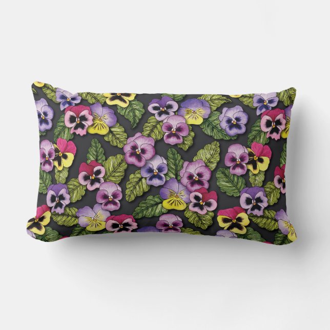 Purple & Yellow Pansies Floral Throw Pillow (Front)