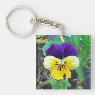 Purple & Yellow Pansy Acrylic Key Ring