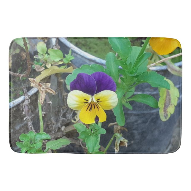 Purple & Yellow Pansy  Bath Mat (Front)