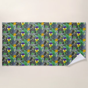 Purple & Yellow Pansy Beach Towel