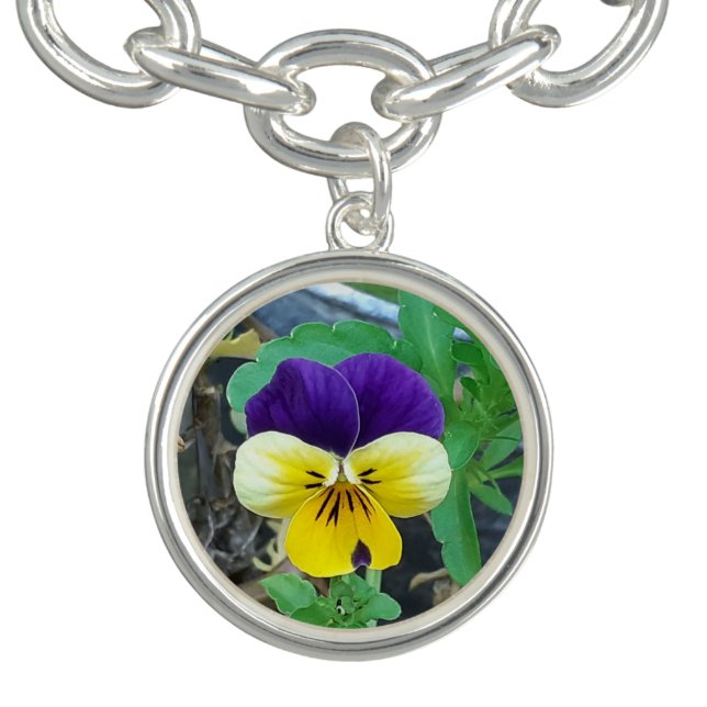 Purple & Yellow Pansy Charm Bracelet (Design)