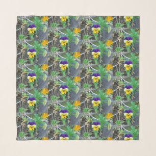 Purple & Yellow Pansy Chiffon Scarf