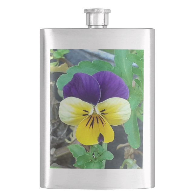 Purple & Yellow Pansy Classic Flask (Front)
