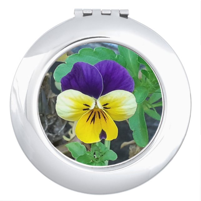 Purple & Yellow Pansy Compact Mirror (Front)