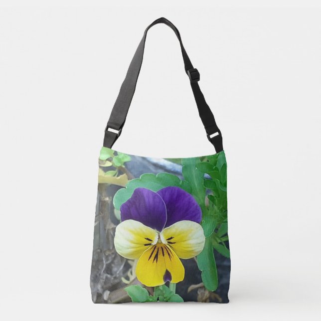 Purple & Yellow Pansy  Crossbody Bag (Front)