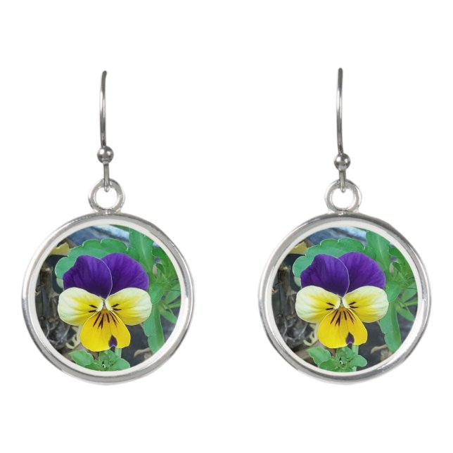 Purple & Yellow Pansy  Earrings (Front)