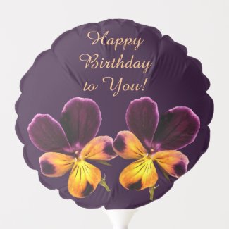 Purple Yellow Pansy Flower Floral Birthday Balloon