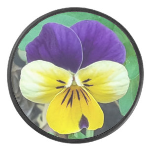 Purple & Yellow Pansy Hockey Puck