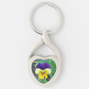 Purple & Yellow Pansy Metal Key Ring