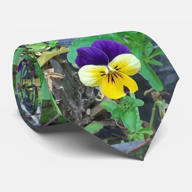Purple & Yellow Pansy Neck Tie (Rolled)
