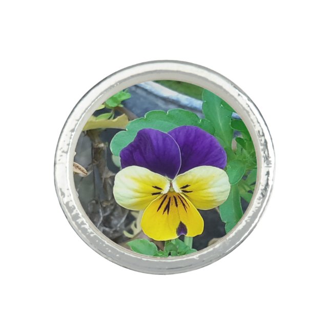 Purple & Yellow Pansy Ring (Front)