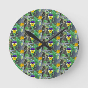 Purple & Yellow Pansy Round Clock