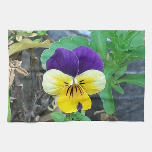 Purple  Yellow Pansy Tea Towel