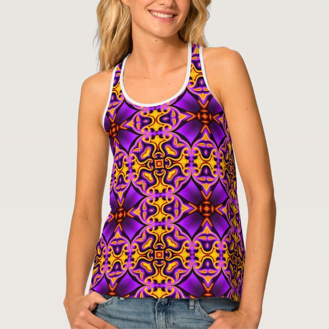 Purple Yellow Patterned Women's Tank Top (Front)