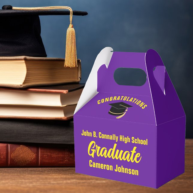 Purple Yellow Personalized Graduation Party Favor Boxes (Creator Uploaded)