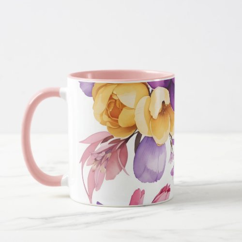  purple yellow pink floral decoration watercolor mug