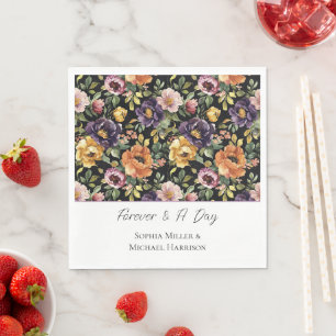 Purple Yellow Pink Orange Flowers Wedding Napkins